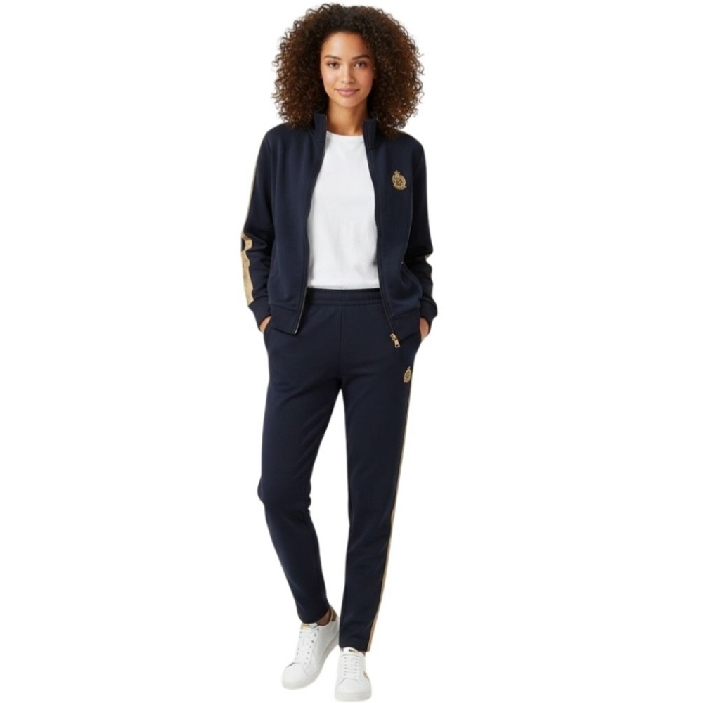 Lauren Ralph Lauren Active Black Gold Logo Track Jacket Full Zip Size Lp